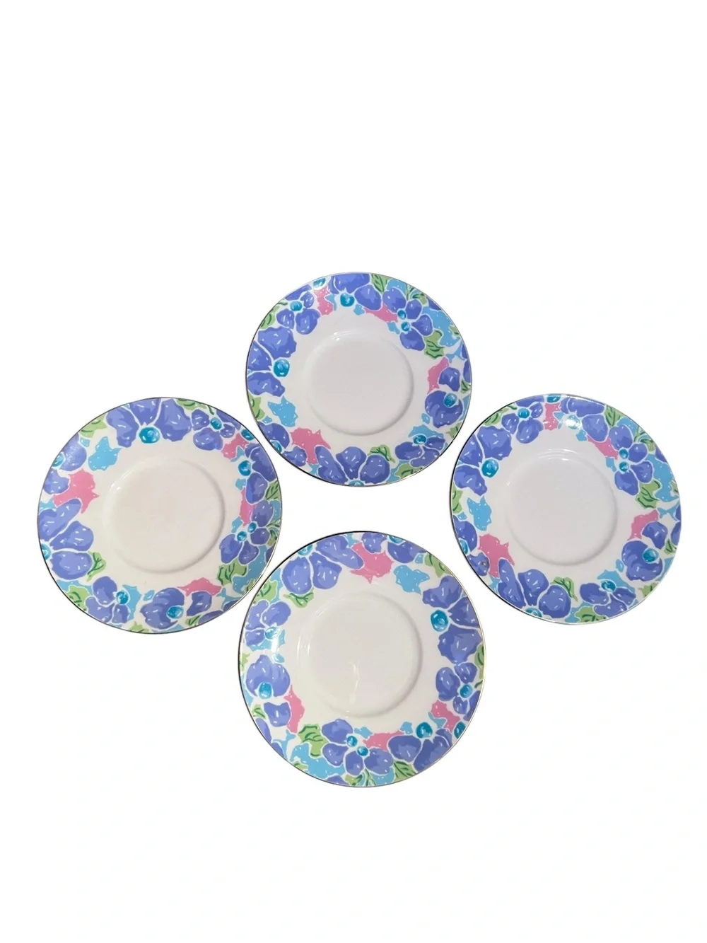 Givenchy Blue Floral Gold Rim Dessert Plates - Set of 4